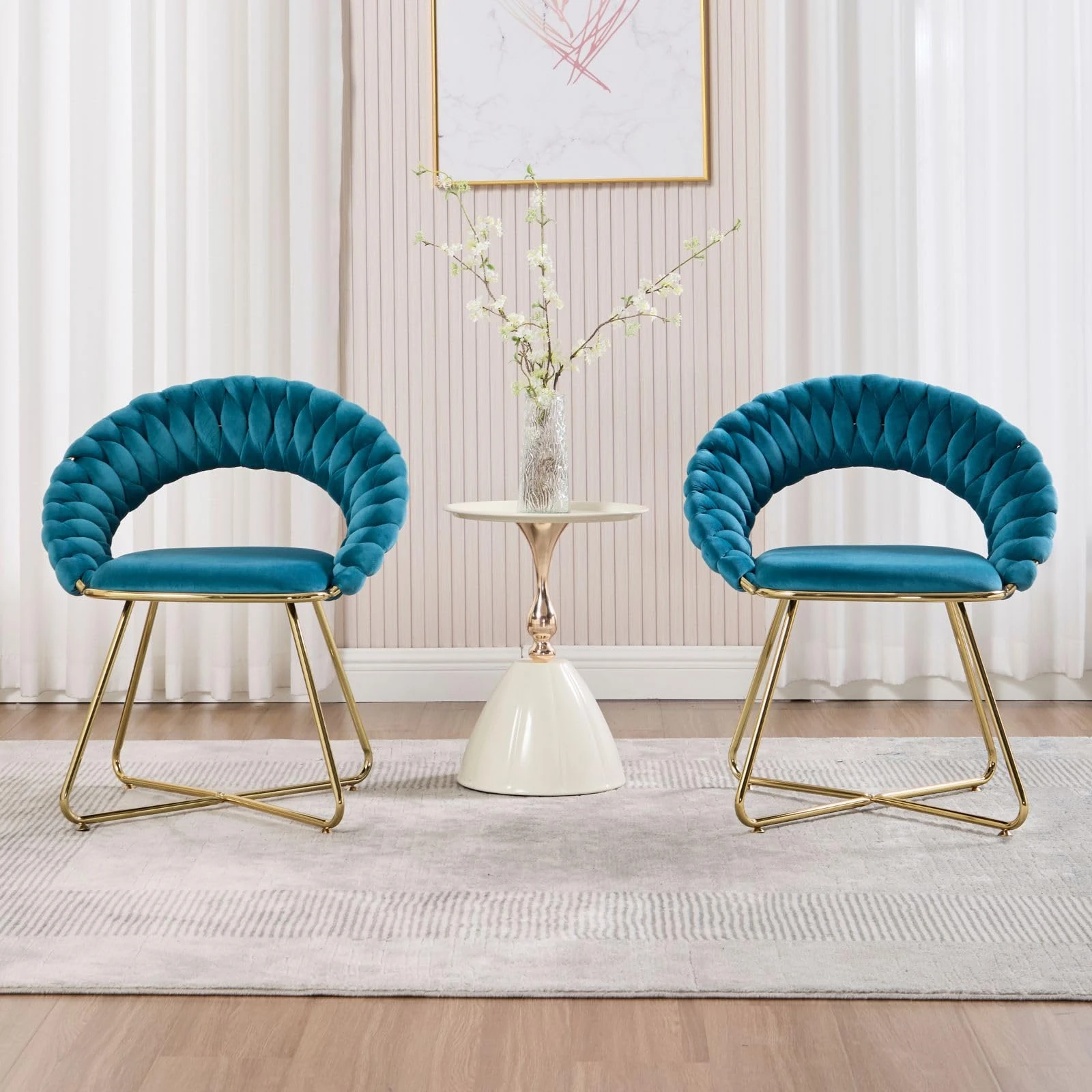 chairus Tub Chairs Set of 2 Velvet Occasional Accent Chair with Metal Legs Upholstered Vanity Chairs for Living Room Bedroom (Teal)