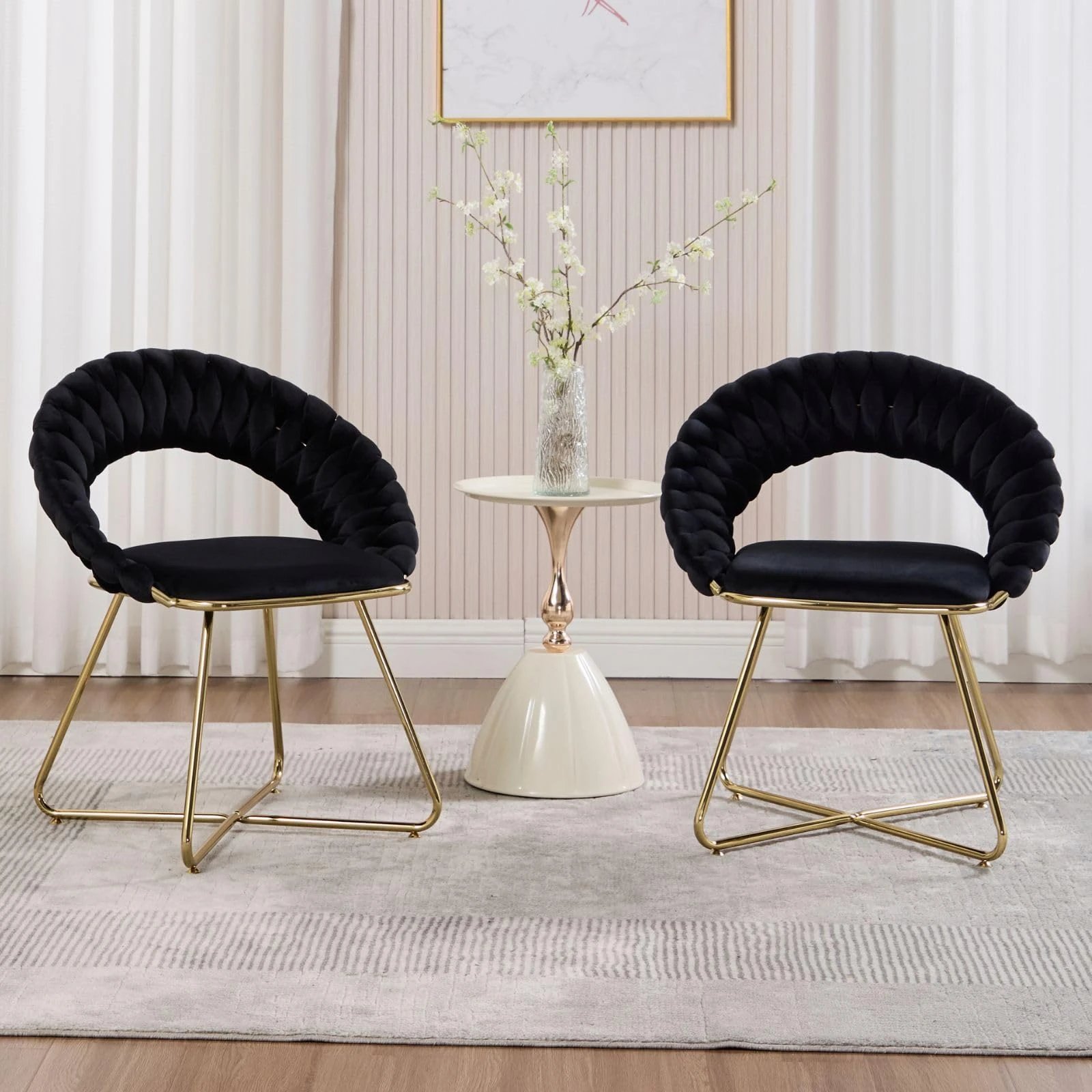 chairus Tub Chairs Set of 2 Velvet Occasional Accent Chair with Metal Legs Upholstered Vanity Chairs for Living Room Bedroom (Black)