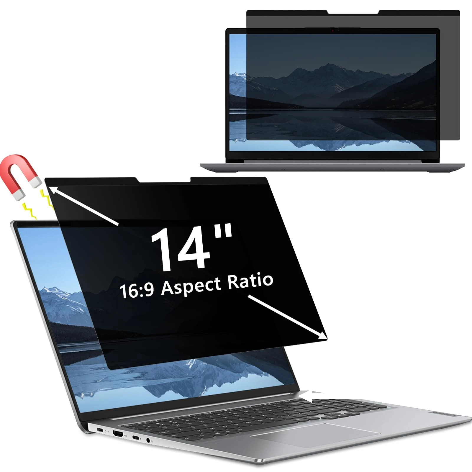 Hinnwer Magnetic Laptop Privacy Screen 14 Inch for 16:9 Aspect Ratio, Removable & Anti Glare Blue Light, Laptop Screen Privacy Filter 14 Inch for Hp/Dell/Acer/Lenovo/ThinkPad/Asus/Sony
