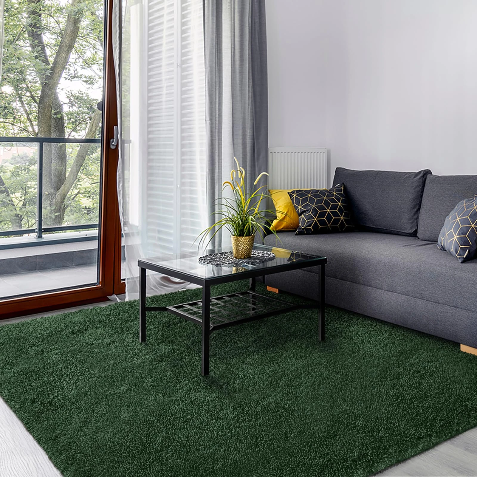 SOANNY Living Room Area Rug, 160x230 cm Large Dark Green Luxury Soft Fluffy Shaggy Carpet for Bedroom Dorm Nursery Bedside Kids Room Lounge, Non-Slip, Washable Throw Rug Home Decor, Forest Green
