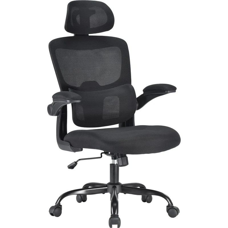 Farini Office Desk Chair with Flip-Up Armrest, High Back Ergonomic Computer Chair with Adjustable Headrest and Lumbar Support for Home and Office