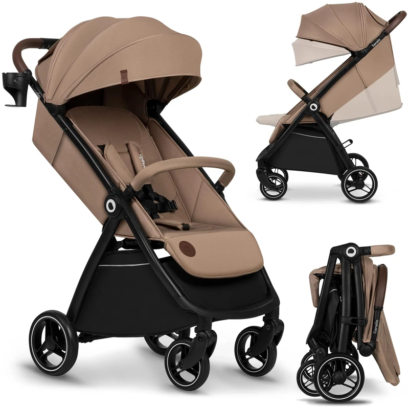 Lionelo Ingrid Lightweight & Compact Stroller from 6 Months to 22kg, Auto-Folding Pushchair with Reclining Seat, Full Suspension, 360° Swivel EVA Wheels, XXL Canopy, Travel Buggy with Large Basket