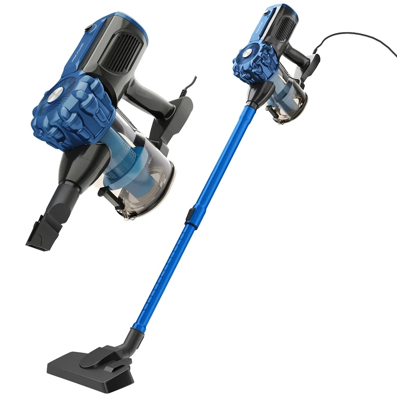 ProfiCare, PC-BS3133-Blue 2-in-1 Vacuum Cleaner with Wire 600 W, HEPA Filter, Telescopic Tube 47-77 cm, Hard Floor Brush, Wall Bracket Included, Ideal for Parquet and Tiles