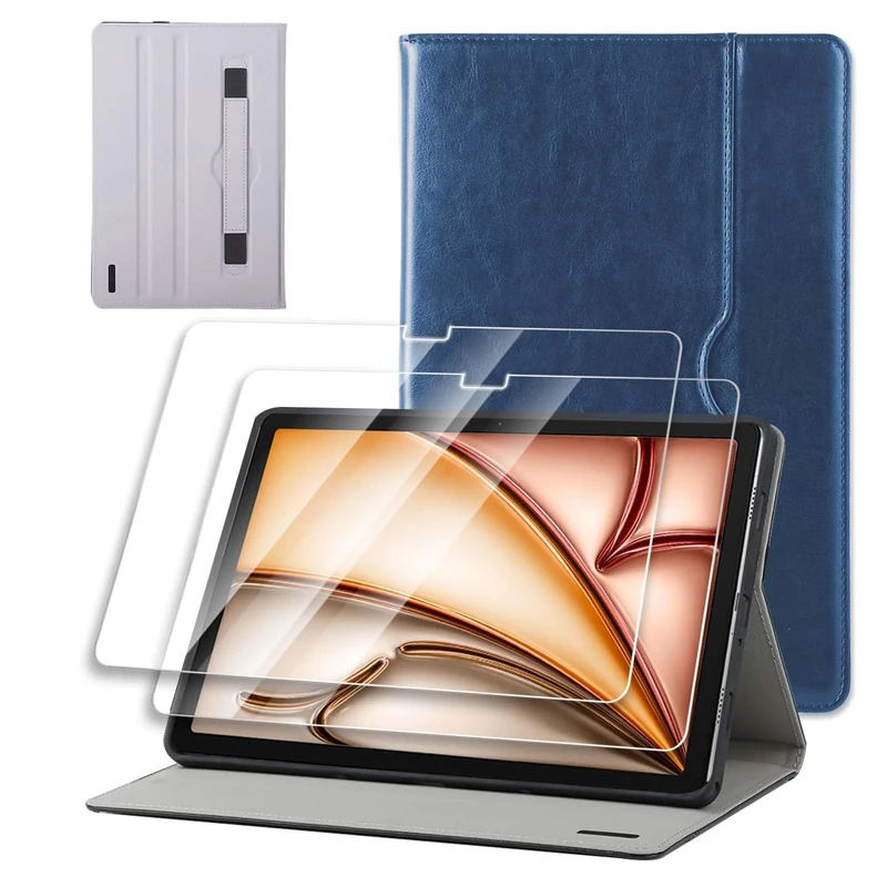 Case for iPad A16 11th Gen 11" 2025, iPad 10th Gen 10.9" 2022 case with Multi-Angle Business Folio Stand,Cover with Pencil Holder & Hand Strap,and 2 Pack Screen Protector Auto Sleep/Wake, Blue