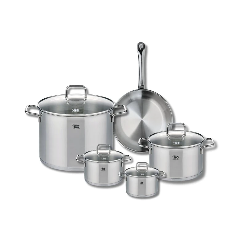 ELO 9694950 5-Piece Cookware Set of 1 Frying Pan 24 cm and 4 Saucepans 12, 14, 20 and 26 cm Elo Profi Citrin, Stainless Steel, Induction