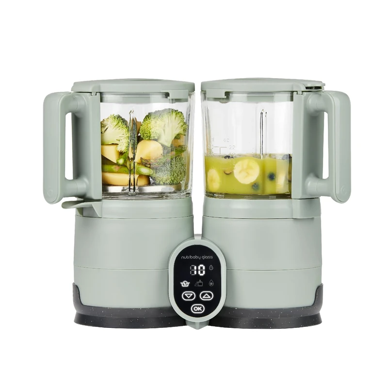 Babymoov Nutribaby Glass 4-in-1 Baby Food Maker, Baby Food Blender and Steamer, Food Processor for weaning, warmer, defroster | Eco-friendly Glass Bowls | Stainless Steel Basket