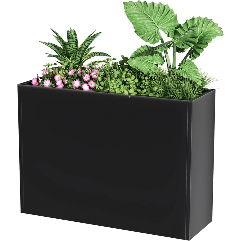 Nessxa Black Metal Planter, 30" L x 12" W x 24" H