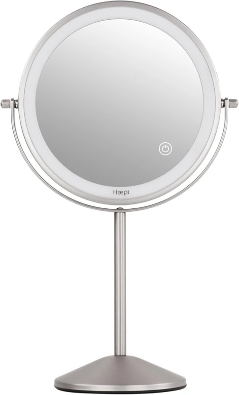 Haepi Bella Beauty Mirror with Powerful Illumination, Rechargeable, Compact, 10x Magnification, Double-Sided