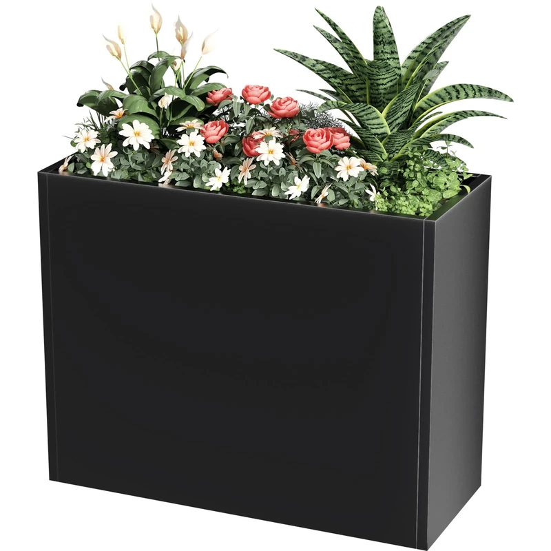 Nessxa Black Metal Planter, 36" L x 12" W x 26" H
