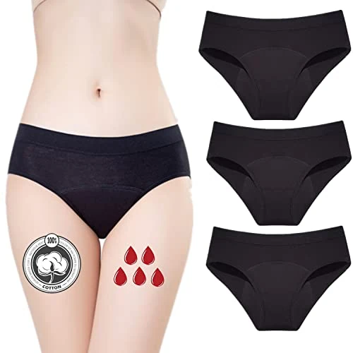 ZVZK Period Panties Heavy Flow 30ML Women Absorbent Leak Proof Panty Period Pants Menstrual Underwear Briefs Hipster (3XL,Pack of 3)