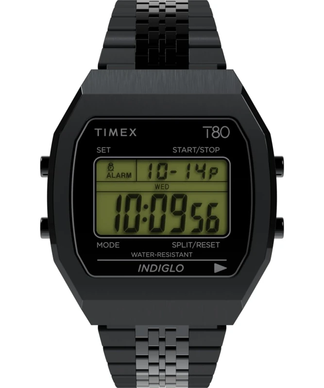 Timex Men's 80 36 mm Watch - Black Stainless Steel Band with Digital Dial and Stainless Steel Case TW2W91600