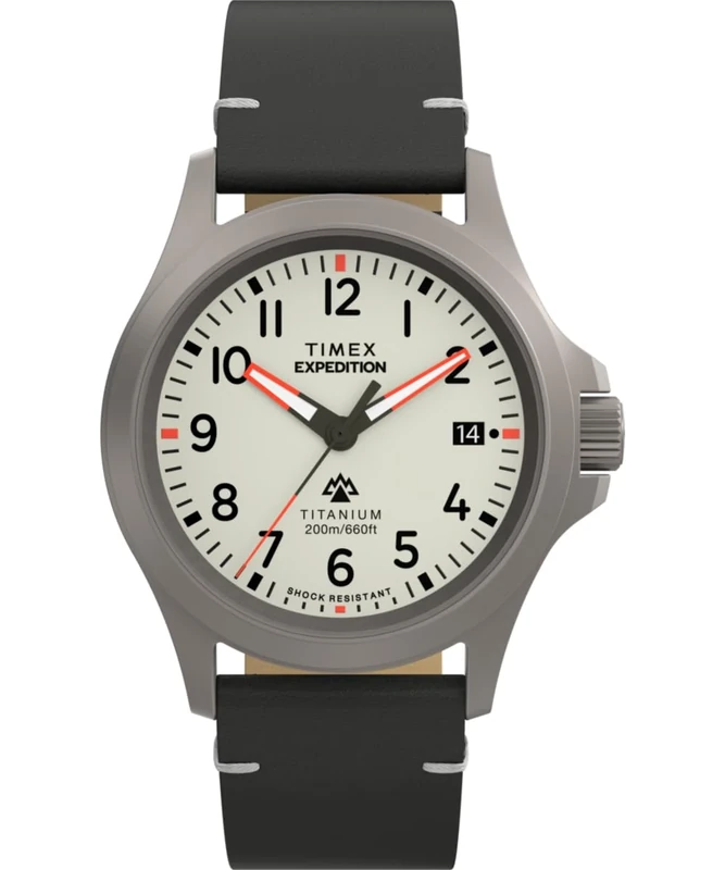 Timex Men's Expedition Titanium 38 mm Watch - Black Leather Strap with Gray Dial and Titanium Case TW2W78200