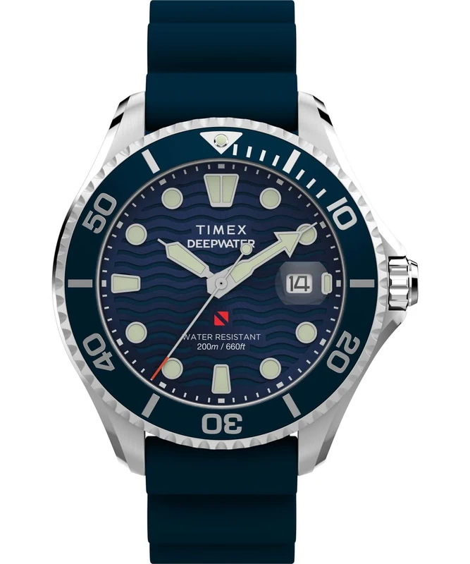 Timex Men's Analogue Quartz Watch with a Rubber Strap Deep Water Meridian