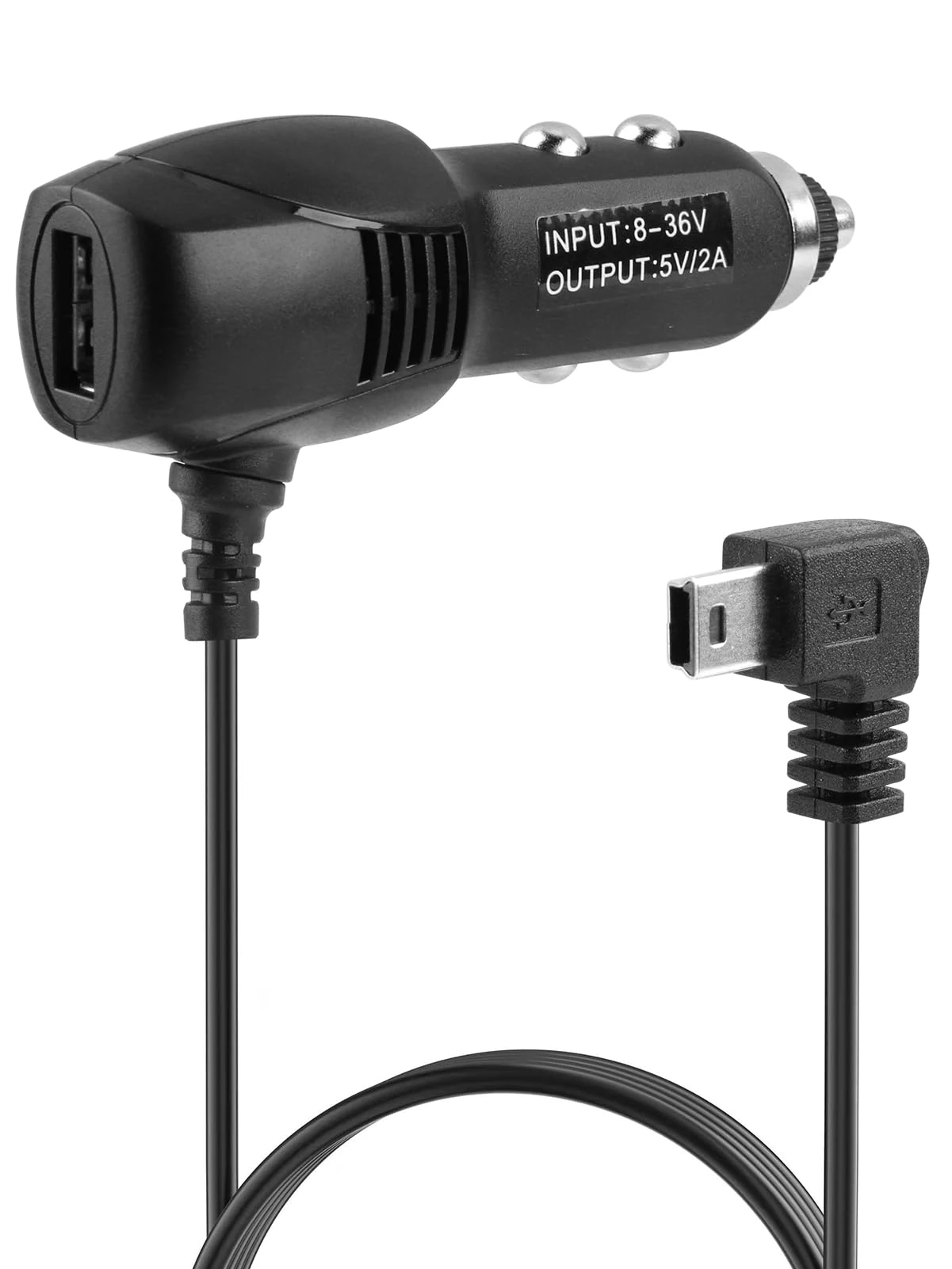 Dash Cam Power Lead 12V to 5V Mini USB Charging Cable, 3.5M Long 2A Car Charger Adapter with 90° Right Angle Mini USB Connector & Extra USB Port for Dash Cameras GPS Navigation DVR