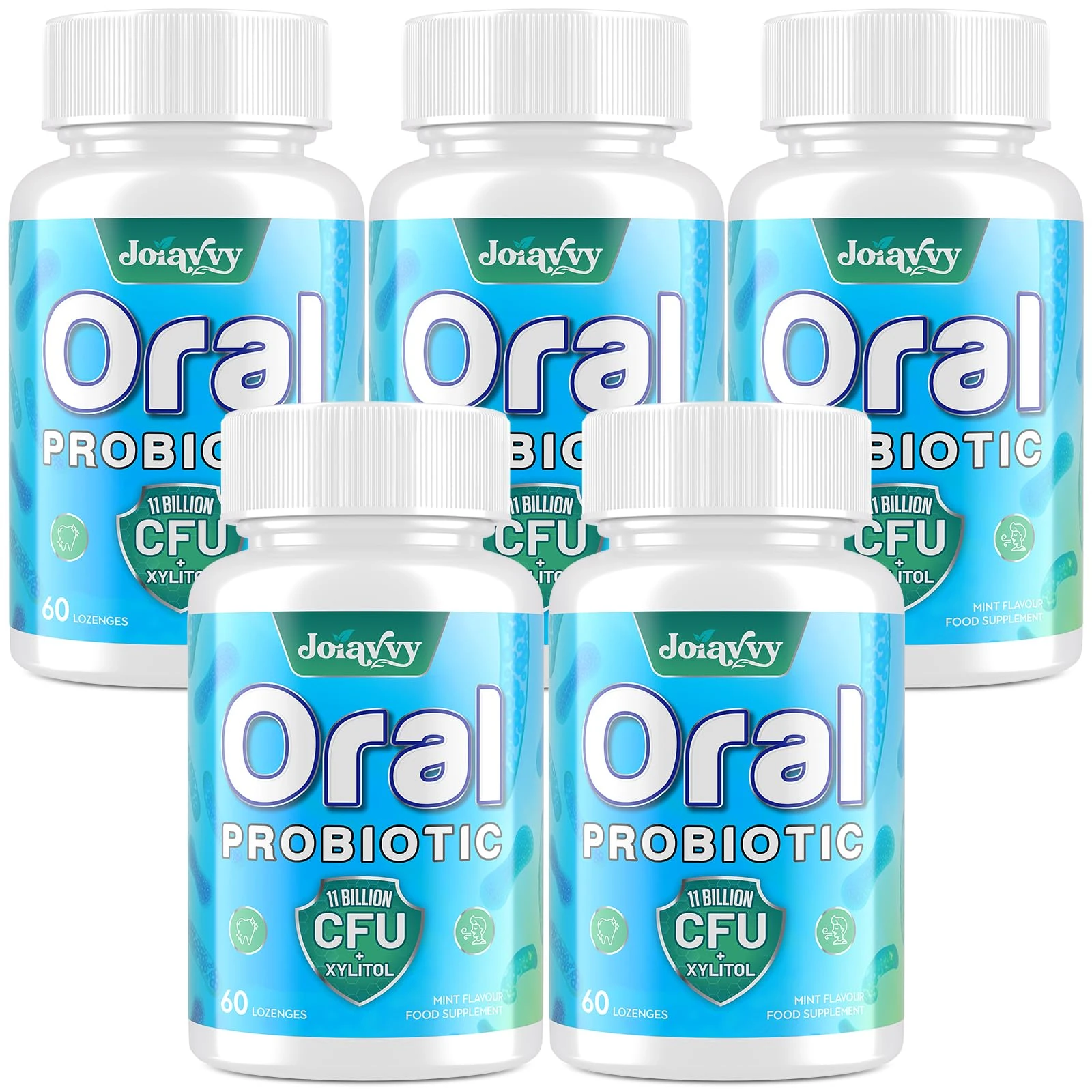 Joiavvy Oral Probiotics 11 Billion CFU, 7-in-1 Dental Probiotic with BLIS K12 & M18, Fast-Dissolving Lozenges for Fresh Breath & Healthy Gums, Sugar-Free, Natural Mint Flavor (60 Count (Pack of 5))