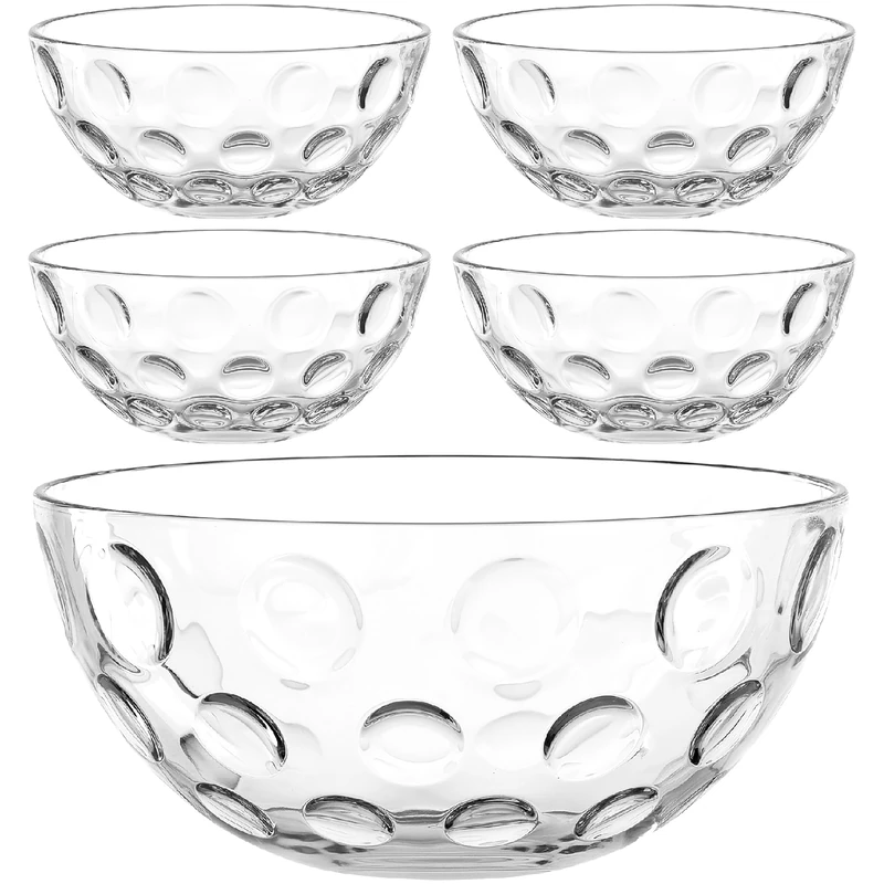 LEONARDO HOME Cucina Optical Bowl Set • 5 Piece Set • Textured Glass Bowls in Clear Design • Suitable for Any Occasion • Versatile • Stackable • High Quality • Clear • 066354