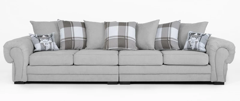 Verona 4 Seater Sofa Light Grey Velour Fabric Chesterfield Style Scatter Cushions