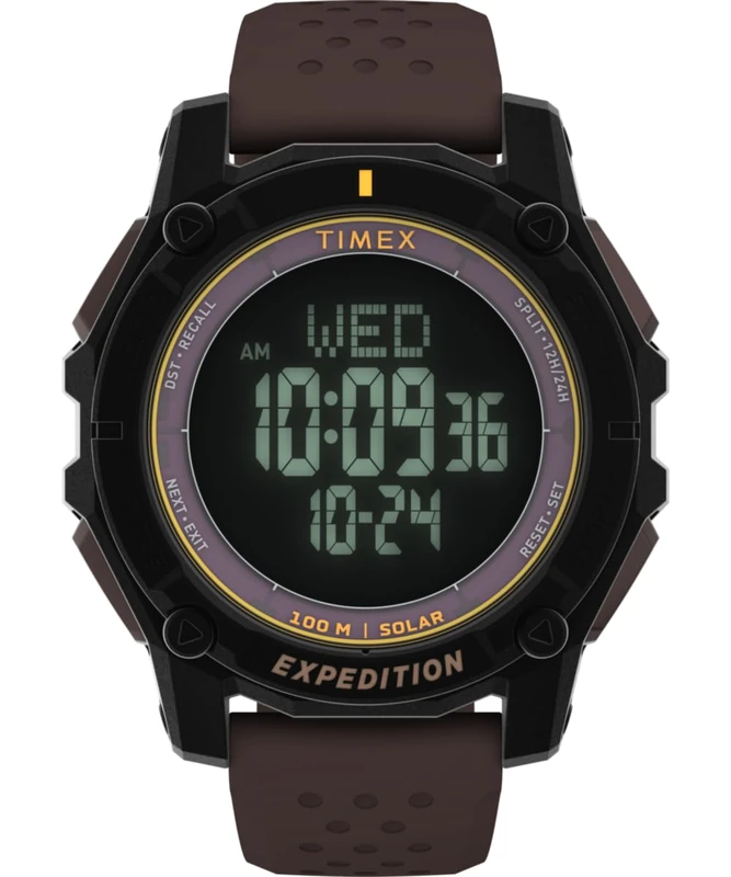 Timex Men's Expedition Ridge Solar 49 mm Watch - Brown Silicone Strap with Digital Display TW4B33800