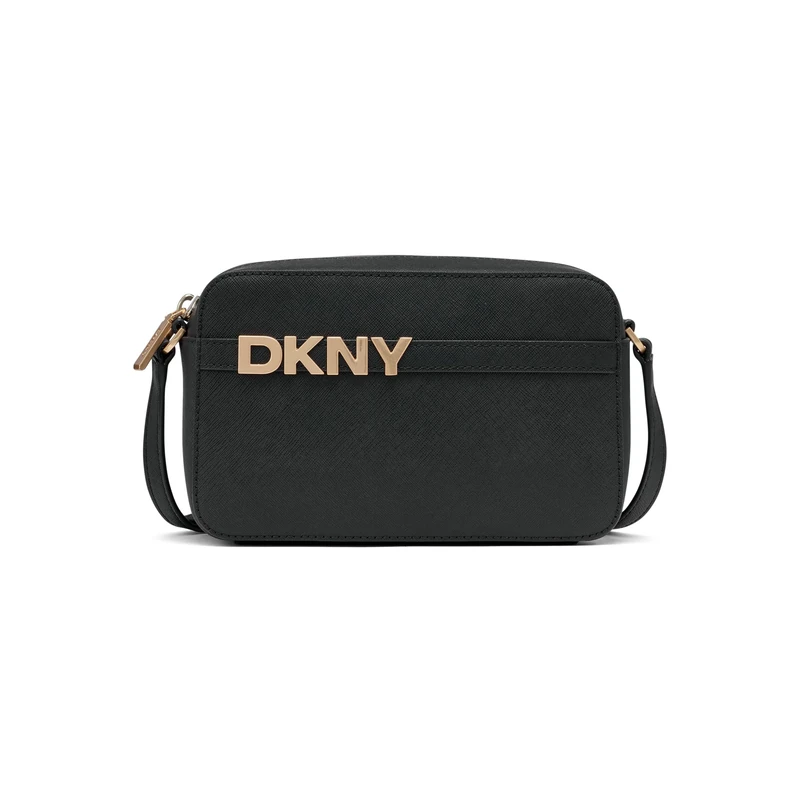 DKNY Women Avril Camera Bag Cow Leather Coated with 100% Polyurethane, Black and Gold, Small