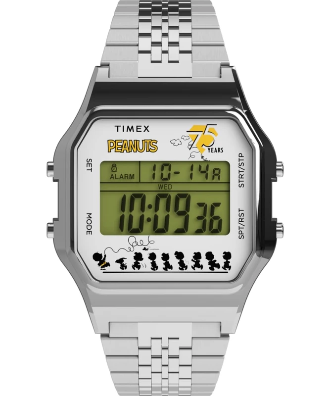 Timex Unisex Digital Quartz Watch with a Stainless Steel Strap Peanuts 80