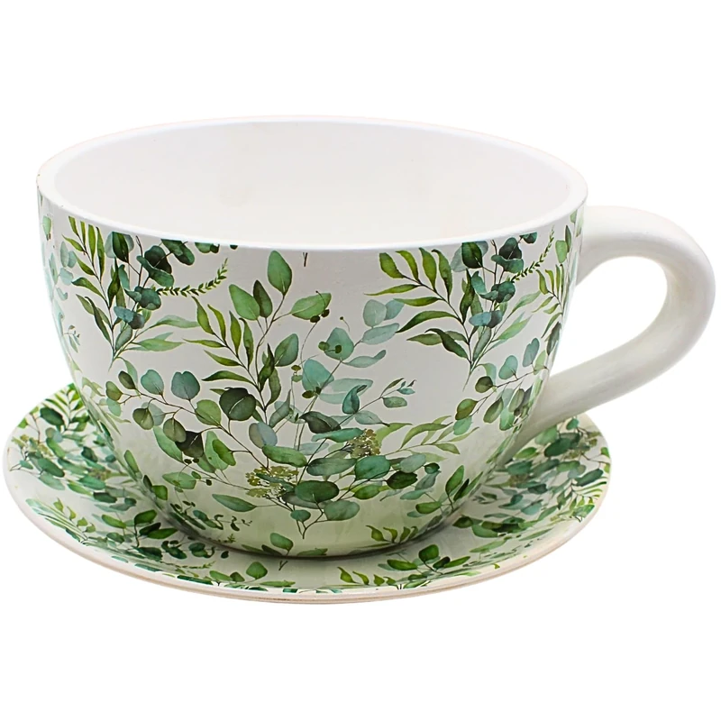 Dekohelden24 XXL Cup, Planter, Flower, Plant Mug Pot with Ceramic Handle with Vine Motif: L/W/H 34 x 28 x 16 cm, 34 cm