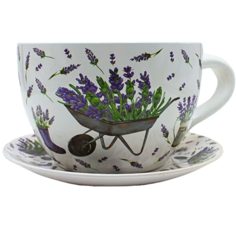 Dekohelden24 XXL Cup, Planter, Flower, Plant Pot with Ceramic Handle, Lavender, L/W/H 34 x 28 x 16 cm, 34 cm