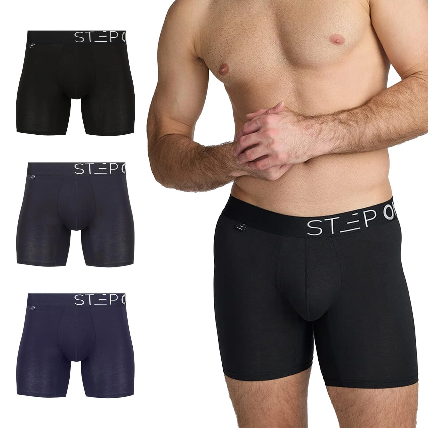 STEP ONE Mens Boxers Shorts Multipack, 3 Pairs, Anti Chafing Underwear for Men, Moisture-Wicking Boxer Shorts with 3D Pouch. Fabric Made from Organic Bamboo Mixed Pack XX-Large