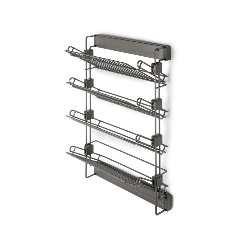 Emuca - Pull-out side shoe rack for closets and walk-in closets Quartz, Left, Steel, Titanium
