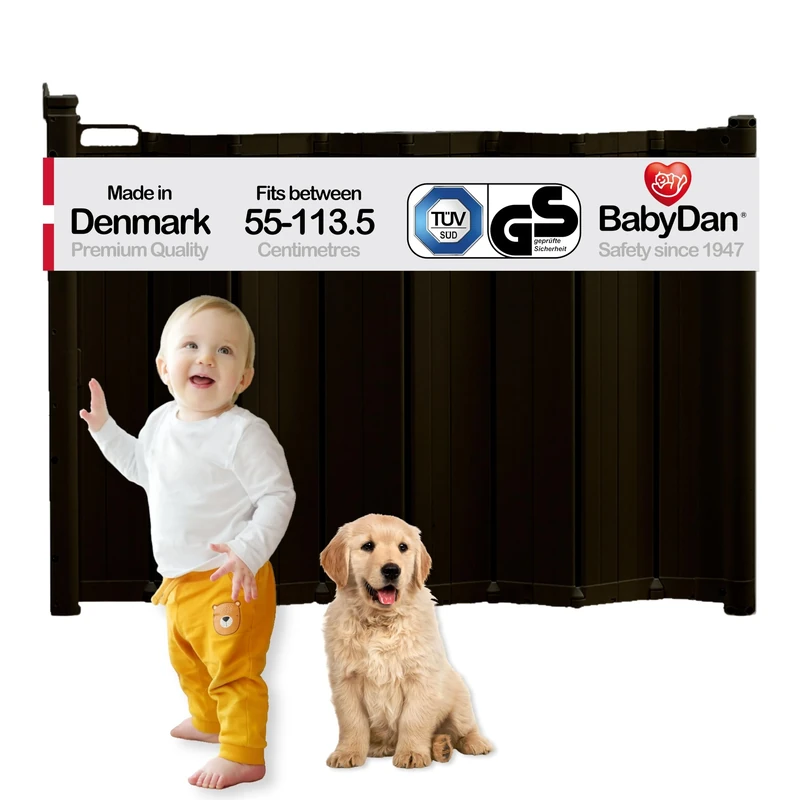 BabyDan Guard Me Extra Wide, Auto Retractable Stair Gate, Fits Openings Between 55-113.5 cm, Black, Made in Denmark - Baby Gate/Safety Gate (Pet Gate/Dog gate)