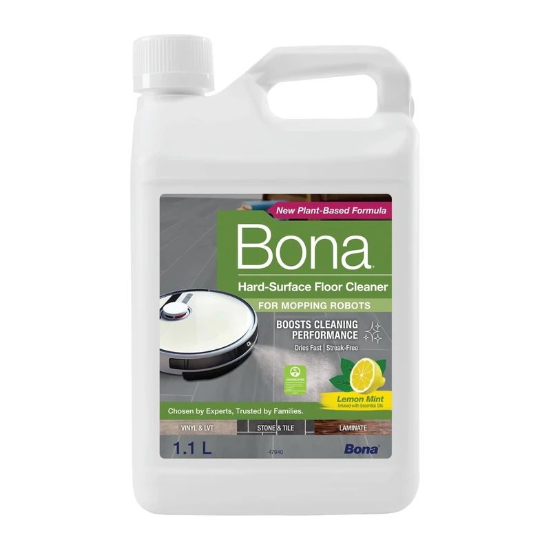 Bona Hard-Surface Floor Cleaner for Mopping Robots and Vacuums, Concentrate, Quick-drying and Streak-free, Lemon Mint - 1.1L