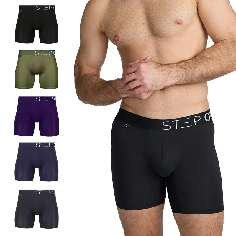 STEP ONE Bamboo Boxers Mens 5 Pack, Anti Chafing Underwear with 3D Pouch, Breathable Moisture Wicking Boxer Shorts for Men, No Ride Up Boxers for Sports & Daily Comfort Mixed Pack Medium