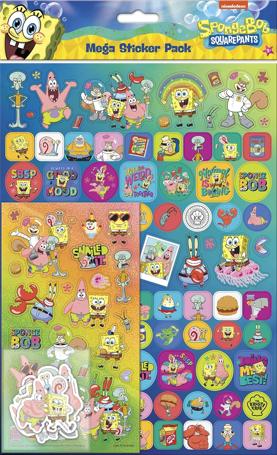 SpongeBob SquarePants Mega Sticker Pack | Officially Licensed Product | Three Types of Stickers (around 120 stickers) | Reusable on Non-Porous Surfaces | Unisex | Age 3+ | Gifts, Presents & Party Bags
