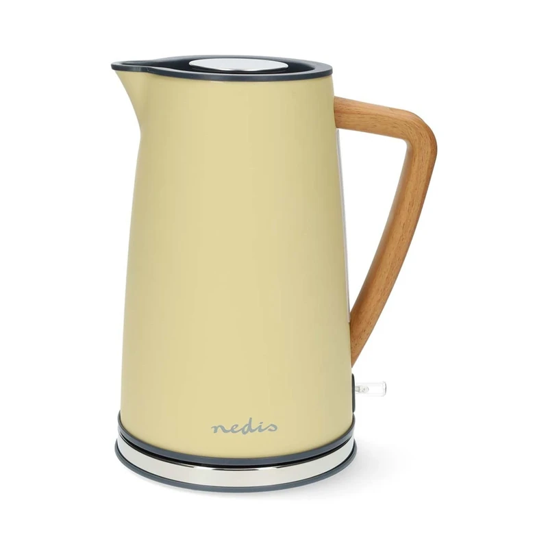 Nedis 1.7L Soft Touch Jug Kettle with Wood Effect Handle, Overheat Protection, Removeable Filter, 2.2KW - Matte Cream Yellow