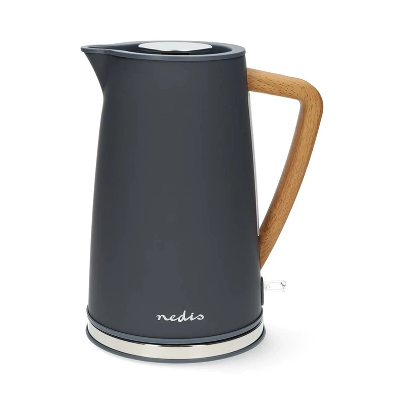 Nedis 1.7L Soft Touch Jug Kettle with Wood Effect Handle, Overheat Protection, Removeable Filter, 2.2KW - Matte Slate Grey