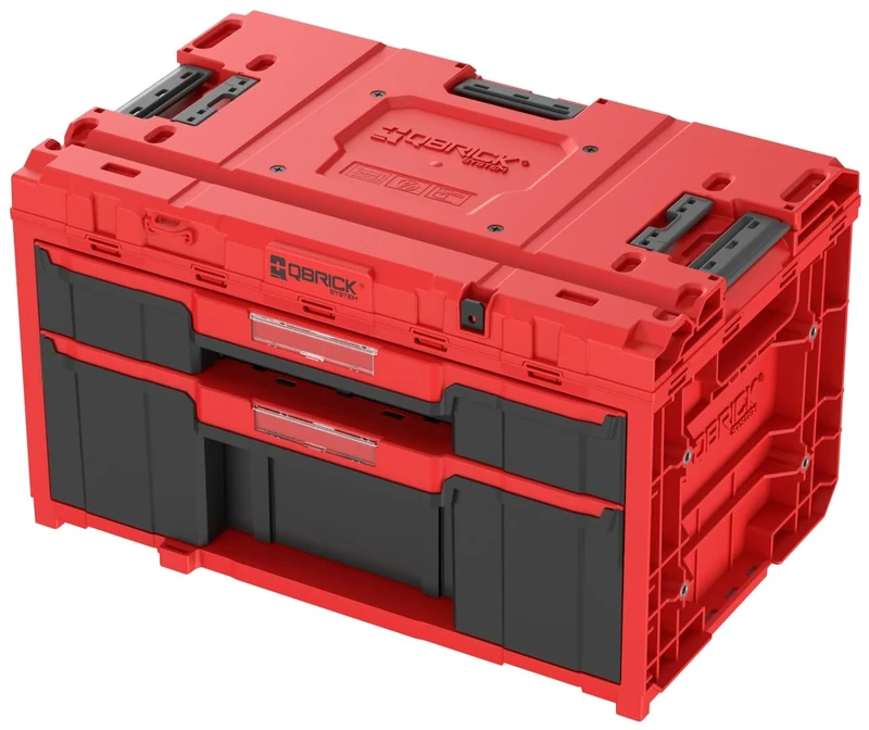 Qbrick - System ONE Drawer 2 Plus Toolbox 2.0 RED ULTRA HD - Organiser Storage for Tools Set and Accessories with High Storage Capacity - Made of Durable Plastic