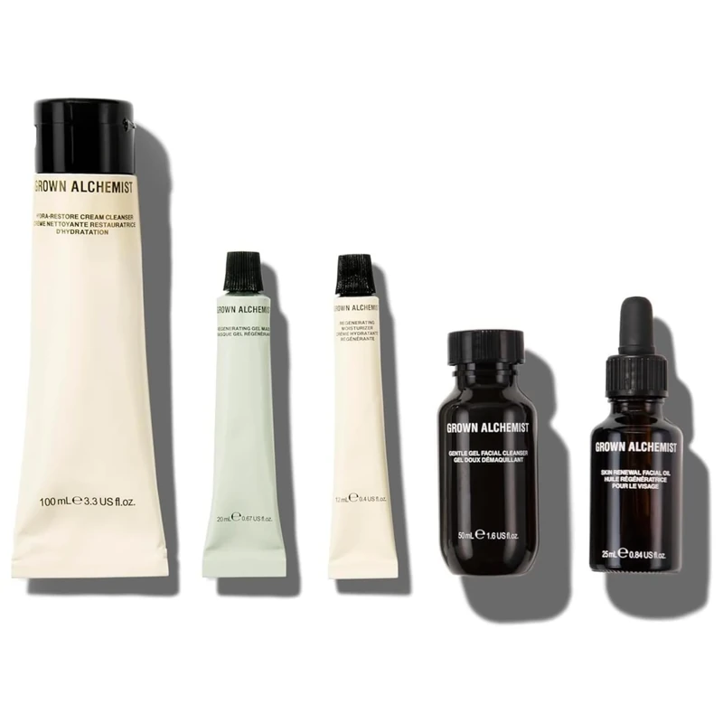 Grown Alchemist Regenerating Night Routine Face Kit - Skincare Set with Gentle Gel and Hydra Restore Cream Cleanser, Mask & Facial Oil - Natural Bioactive Anti-ageing Care - Birthday Gifts for Women