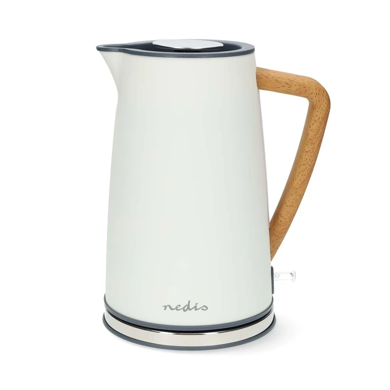Nedis 1.7L Soft Touch Jug Kettle with Wood Effect Handle, Overheat Protection, Removeable Filter, 2.2KW - Matte Cotton White