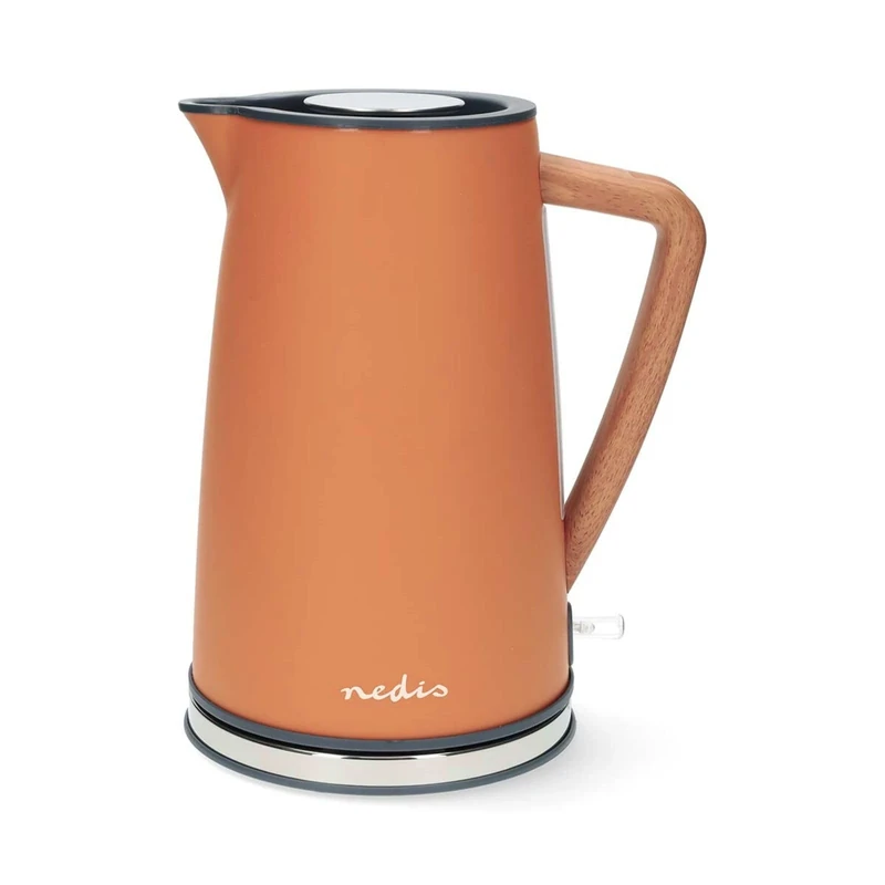 Nedis 1.7L Soft Touch Jug Kettle with Wood Effect Handle, Overheat Protection, Removeable Filter, 2.2KW - Matte Orange