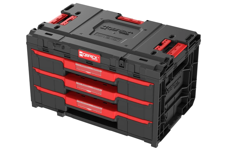 Qbrick - System ONE Drawer 3 Toolbox 2.0 BLACK - Organiser Storage for Tools Set and Accessories with High Storage Capacity, 3 9L Drawers - Made of Durable Plastic - Empty Tool Box