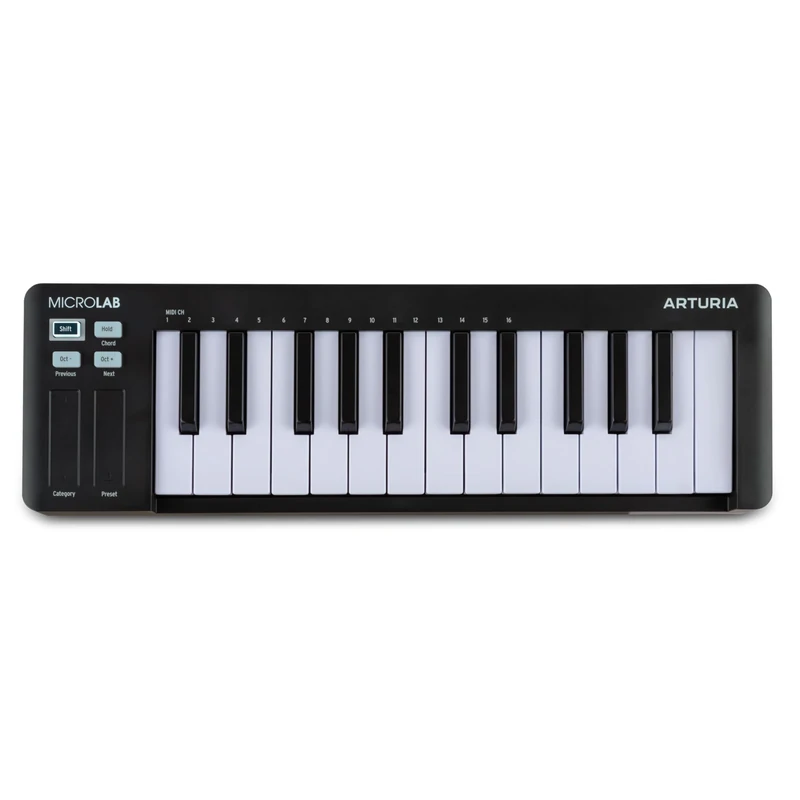 Arturia MicroLab MK3 - Compact 25 Key Velocity Sensitive MIDI Controller Keyboard, Dual Touch Strips, Chord Mode, Sustain Pedal Input - Black
