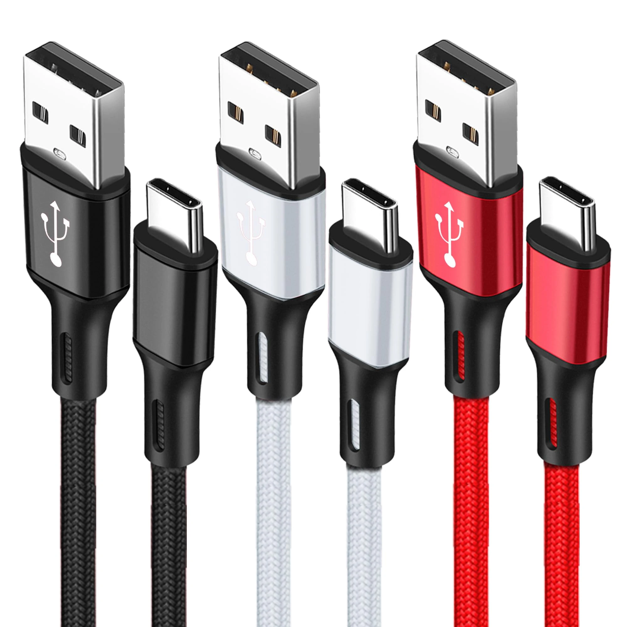 MohLythrix USB C Charger Cable 3Pack 2M/6.6FT USB Type C Charger Fast Charging USB A to USB C Cable Nylon Braided Compatible with iPhone 16 15 Pro Max, for Galaxy S25, S25+, S24, S23, S22, S21, S20