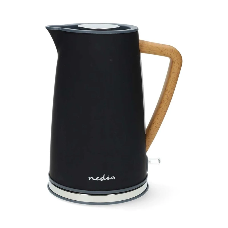 Nedis 1.7L Soft Touch Jug Kettle with Wood Effect Handle, Overheat Protection, Removeable Filter, 2.2KW - Matte Black