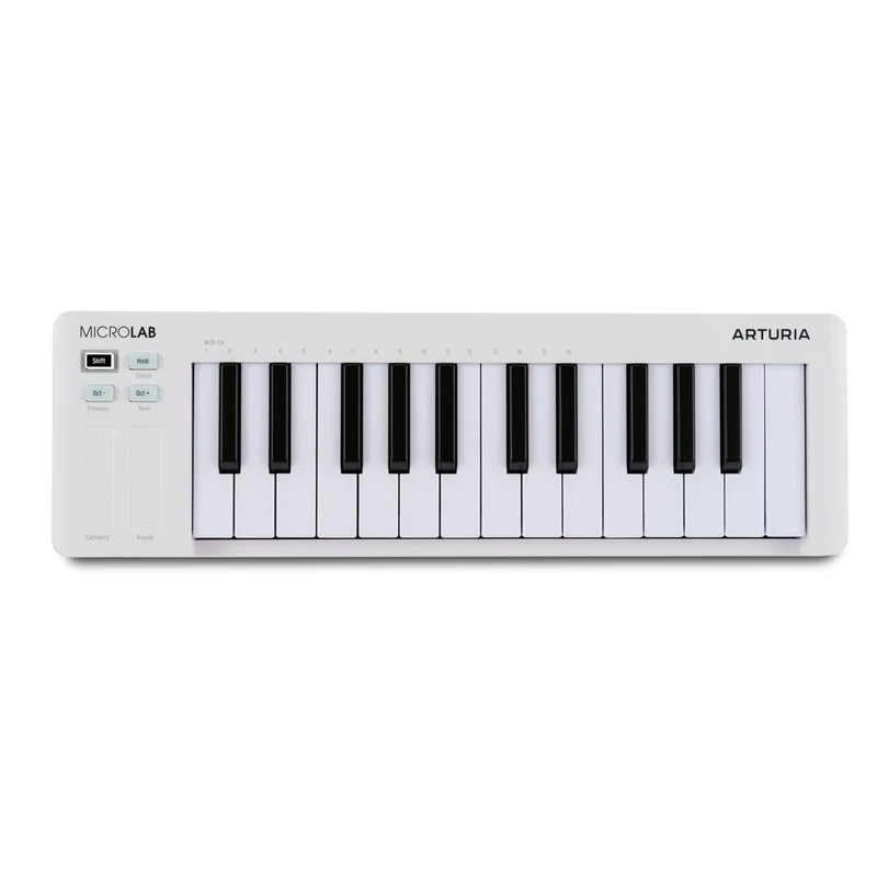 Arturia MicroLab MK3 - Compact 25 Key Velocity Sensitive MIDI Controller Keyboard, Dual Touch Strips, Chord Mode, Sustain Pedal Input - White