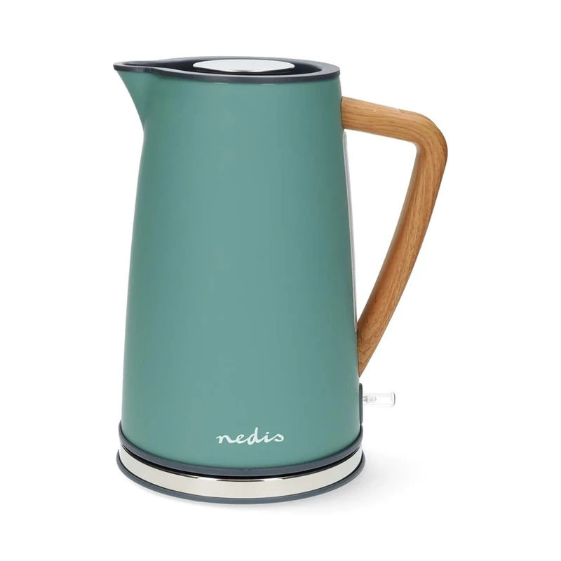Nedis 1.7L Soft Touch Jug Kettle with Wood Effect Handle, Overheat Protection, Removeable Filter, 2.2KW - Matte Turquoise Green