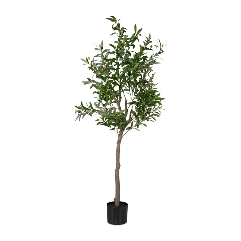 Relaxdays Artificial Olive Tree, 150 cm Tall, Plastic, Stone, Decorative Faux Plant, with Pot, Fake Foliage, Green/Brown, 150 x 65 x 65 cm