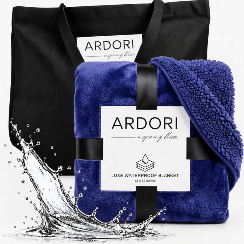 Waterproof Blanket King Size (Indigo, 82x82") Absorbent, Leakproof, Fleece Plush Throw Blankets, Protector for Bed, Couch - Water Proof and Stain Resistant, Moisture Repellant Top Cover, Sherpa Throws