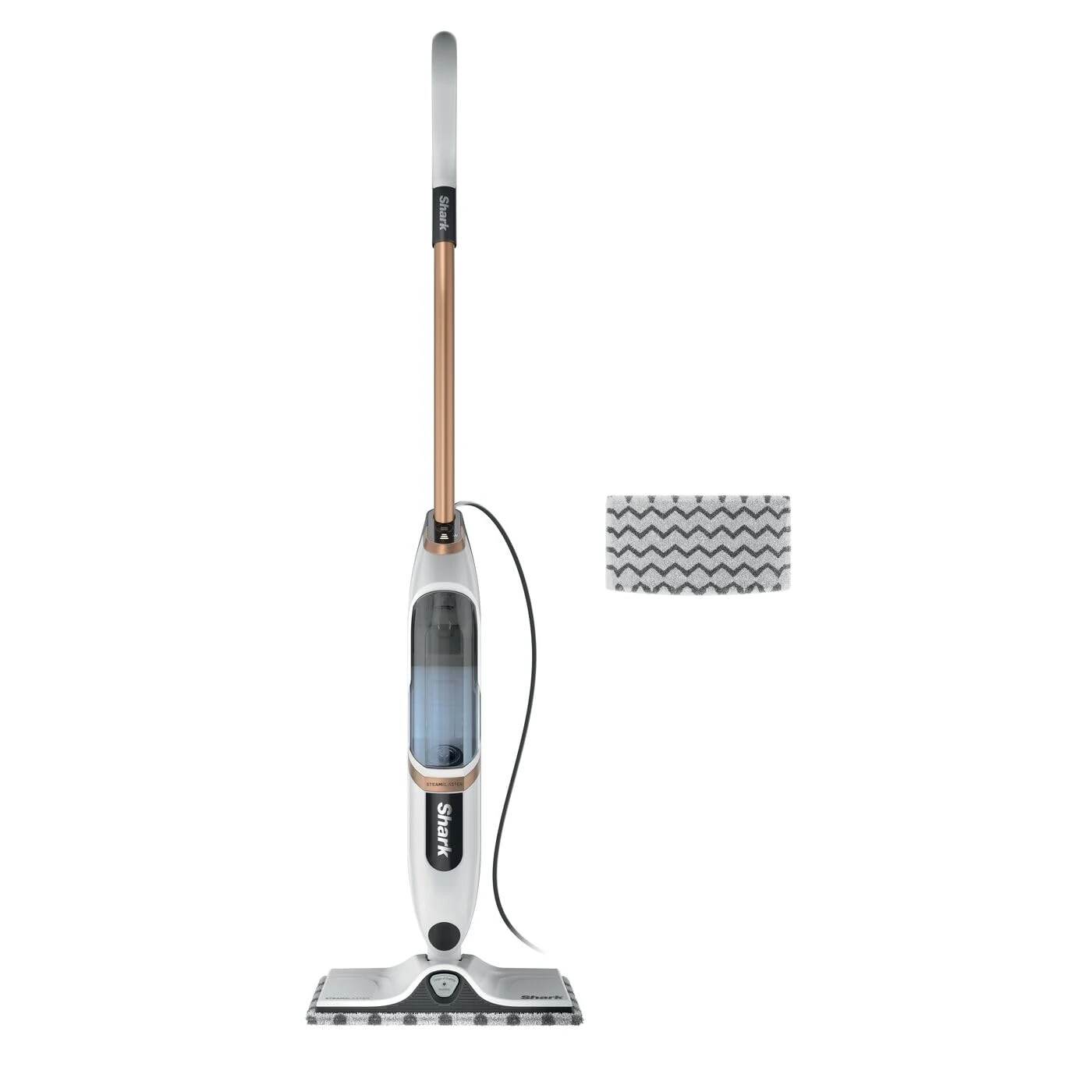Shark SteamSpot with Steam Blaster Technology for Hard Floors, Lightweight steam mop Chemical-Free Cleaning, Removable water tank, Inc. 2x machine-washable Dirt Grip pads, White & Poly Copper S2001UK