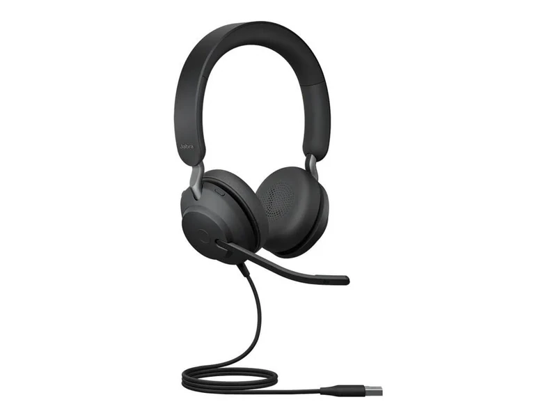 Jabra Evolve2 40 PC Headset – Noise Cancelling Microsoft Teams Certified Stereo Headphones With 3-Microphone Call Technology – USB-A Cable – Black (Renewed)