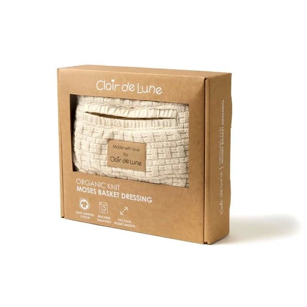 Clair de Lune Organic Knitted Moses Basket Dressing – Ultra-Soft & Breathable (Cream) - Image 1