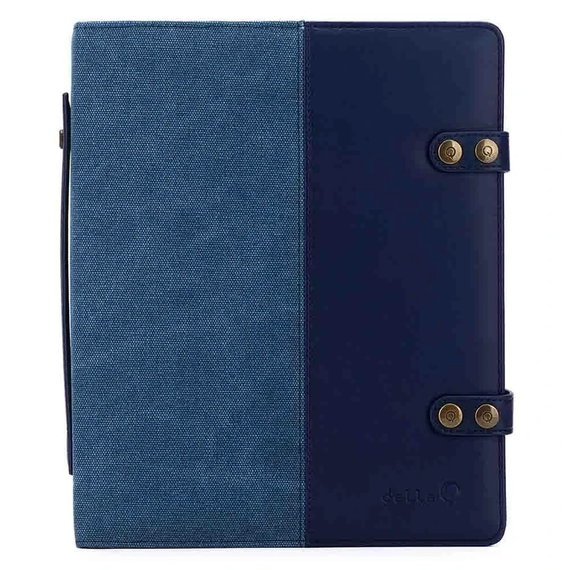 Della Q Hook Notebook-Faux-Leather Handle, for Knitting and Crochet Needles, Canvas, Indigo, 26.7 x 22.9 x 6.4cm